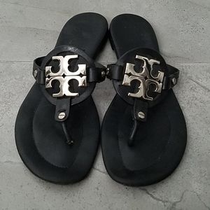 Tory Burch Miller Sandal Black and Silver sz 9